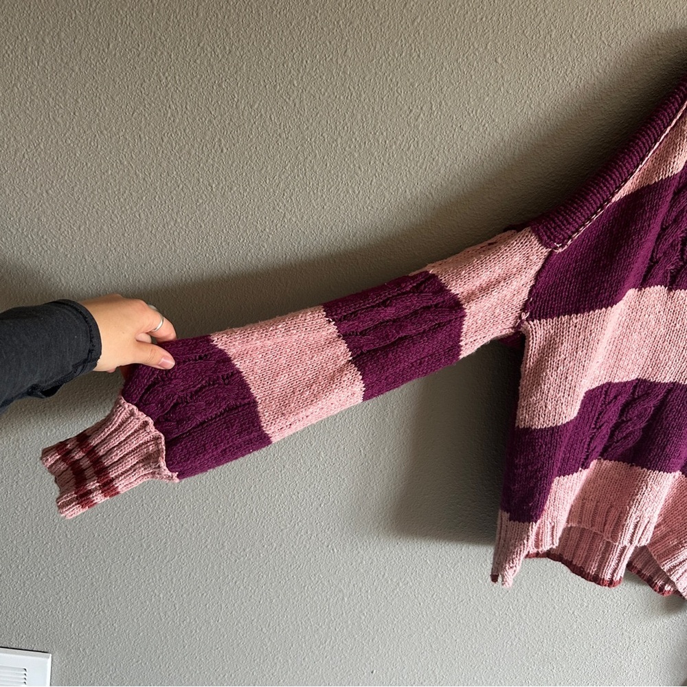 NWT Free People Pembrook Striped Cable Knit Collared Sweater Small - Picture 6 of 13